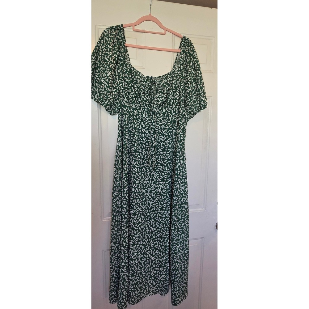 Finjani Green Floral Maxi Dress Short Puff Sleeve Square Neck Cottagecore 3XL